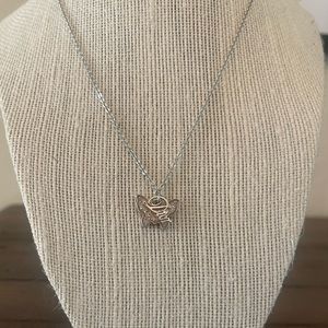Silver Dior Necklace with Butterfly and crystal Dior logo charm